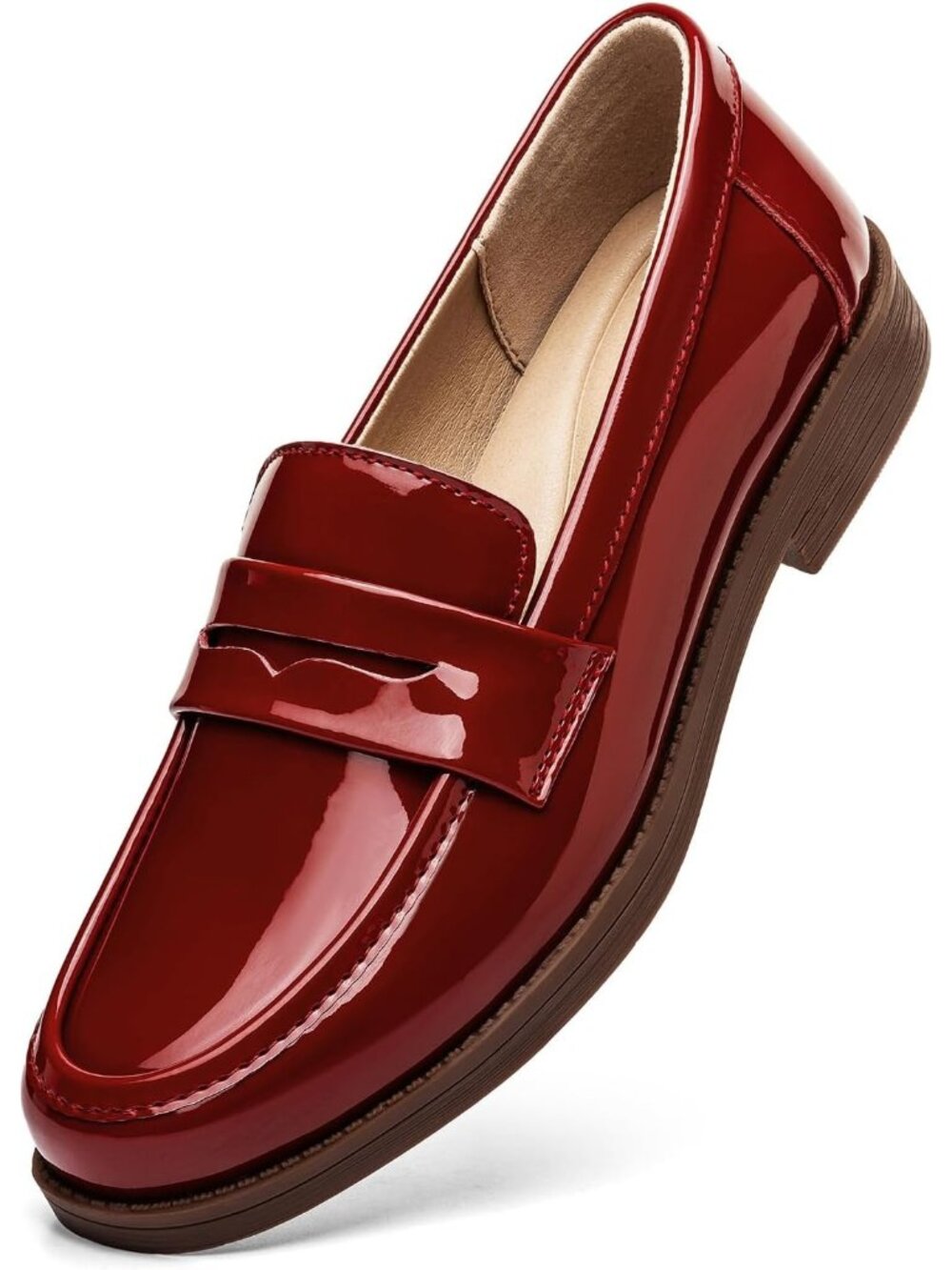 Women’s Red Patent Comfortable Penny Loafers Slip On Casual Walking Flat Shoes